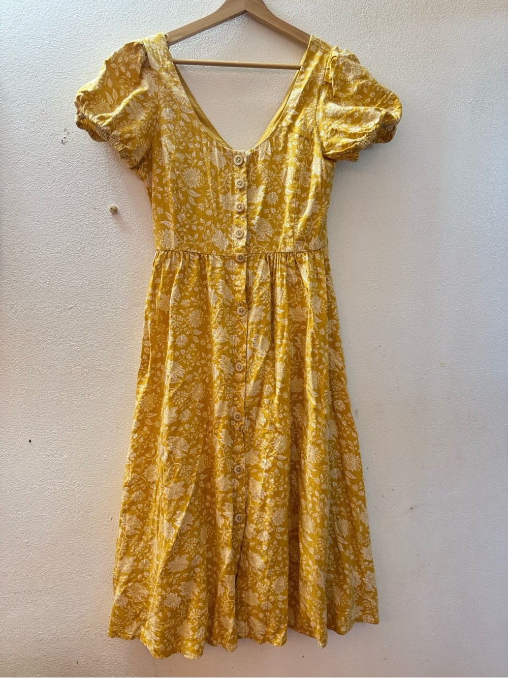 Yellow Floral Button-Front Women’s Dress